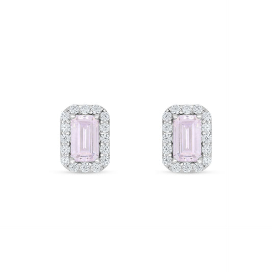 Sterling Silver 925 Earring Rhodium Plated Embedded With Pink Zircon And White Zircon