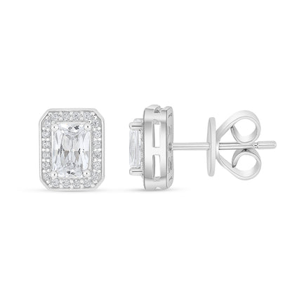 Sterling Silver 925 Earring Rhodium Plated Embedded With White Zircon