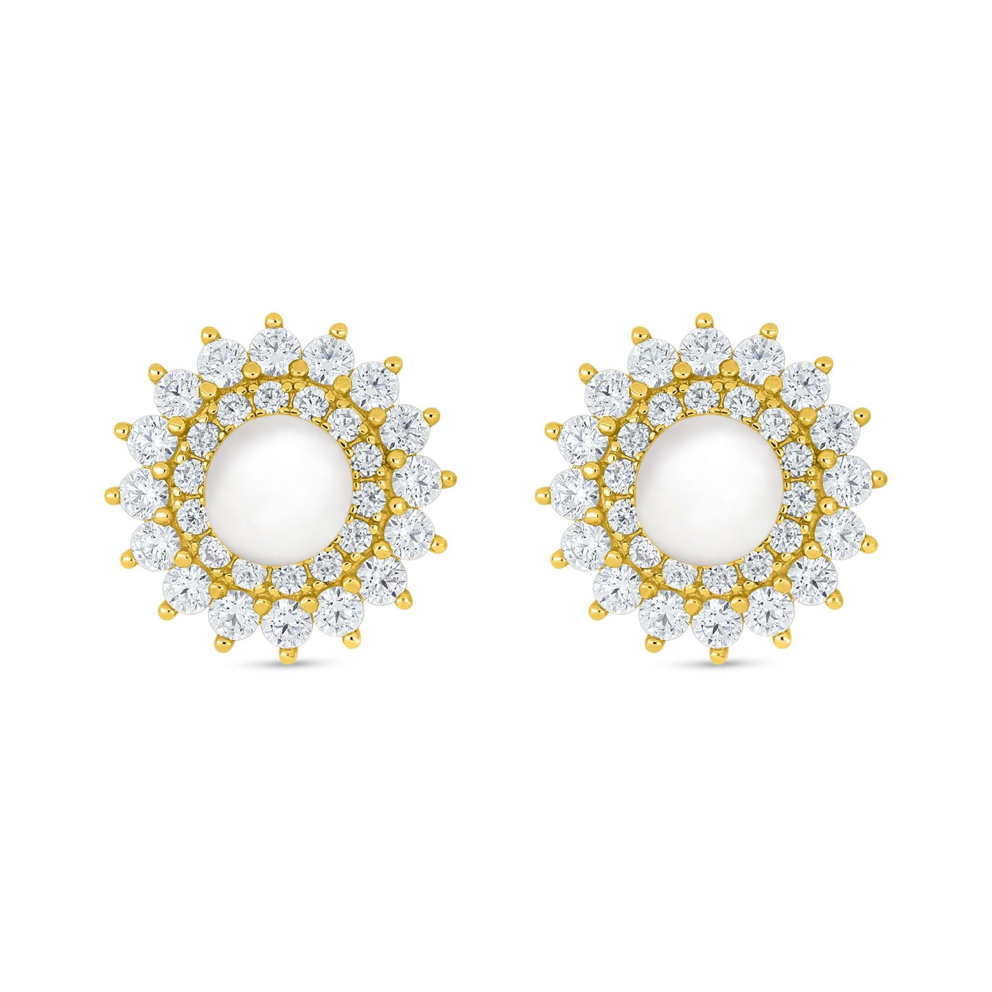 Sterling Silver 925 Earring Golden Plated Embedded With Natural White Pearl And White Zircon