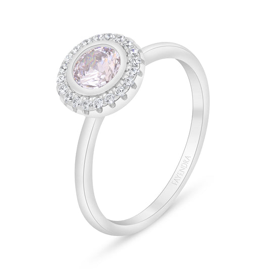 خاتم من الفضة الخالصة عيار 925 مطلي روديوم مرصع زركون بنك و فص ابيض