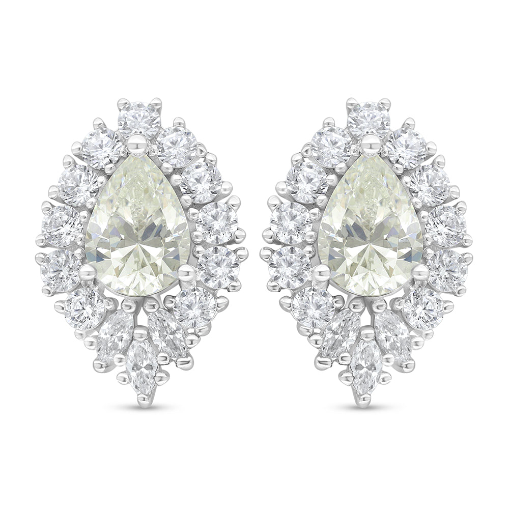 Sterling Silver 925 Earring Rhodium Plated Embedded With Diamond Zircon And White Zircon