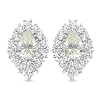 Sterling Silver 925 Earring Rhodium Plated Embedded With Diamond Zircon And White Zircon