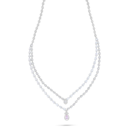 Sterling Silver 925 Set Rhodium Plated Embedded With Pink Zircon And White Zircon