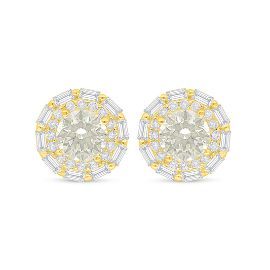 اقراط من الفضة الخالصة عيار 925 مطلي ذهبي مرصع زركون الكناري الالماسي و فص ابيض