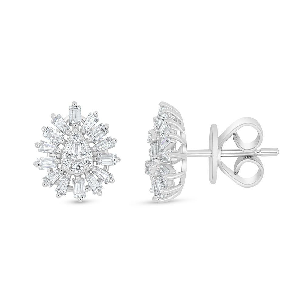 Sterling Silver 925 Earring Rhodium Plated Embedded With White Zircon
