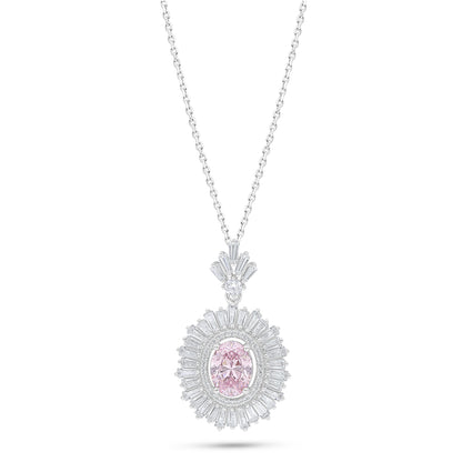 Sterling Silver 925 Necklace Rhodium Plated Embedded With Pink Zircon And White Zircon