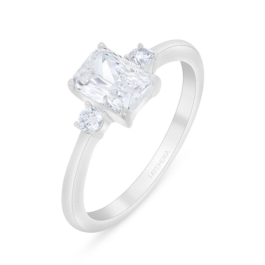 Sterling Silver 925 Ring Rhodium Plated Embedded With White Zircon