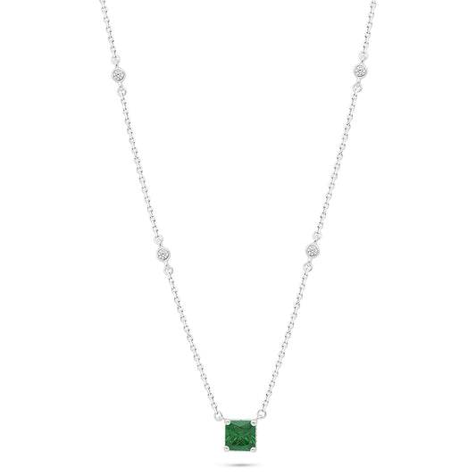 Sterling Silver 925 Necklace Rhodium Plated Embedded With Emerald Zircon And White Zircon