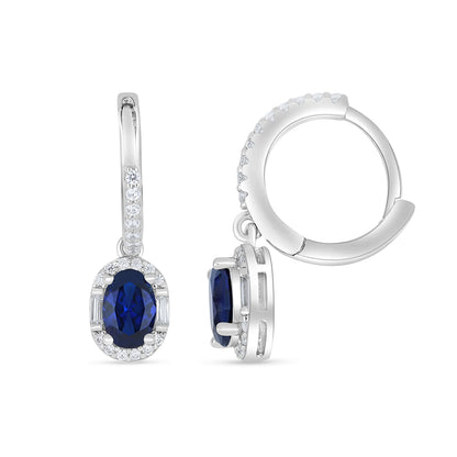 Sterling Silver 925 Earring Rhodium Plated Embedded With Sapphire Corundum And White Zircon