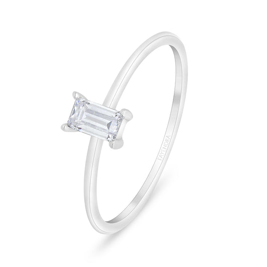 Sterling Silver 925 Ring Rhodium Plated Embedded With White Zircon