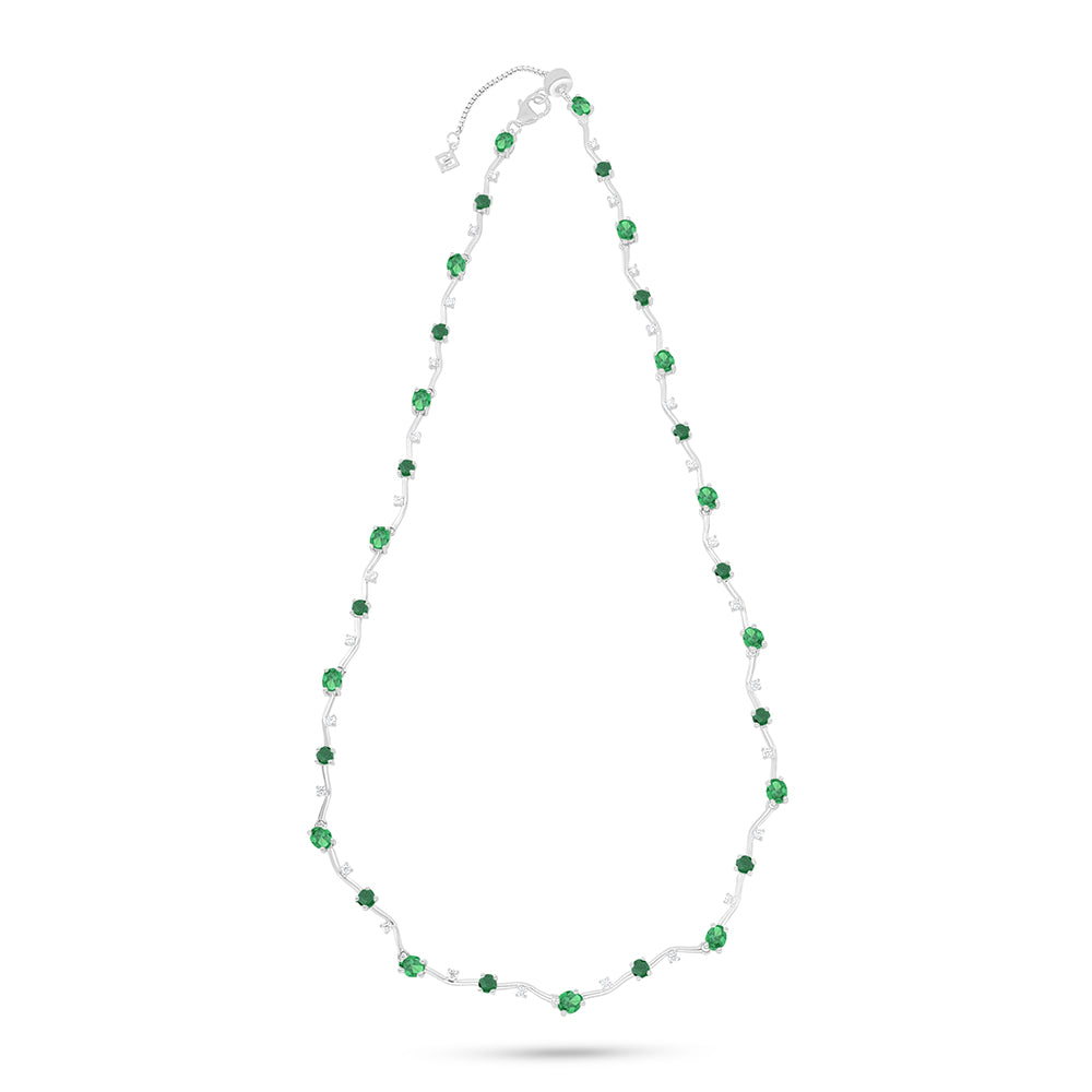 Sterling Silver 925 Necklace Rhodium Plated Embedded With Emerald Zircon And White Zircon