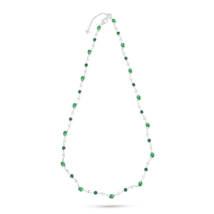 Sterling Silver 925 Necklace Rhodium Plated Embedded With Emerald Zircon And White Zircon