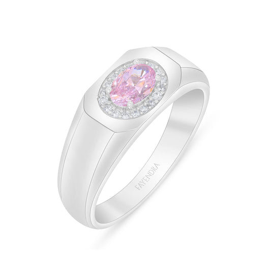 Sterling Silver 925 Ring Rhodium Plated Embedded With Pink Zircon And White Zircon