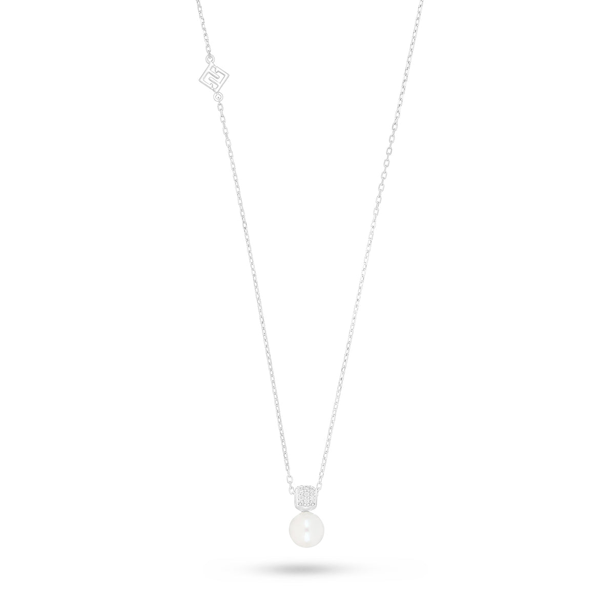Sterling Silver 925 Necklace Rhodium Plated Embedded With Natural White Pearl And White Zircon