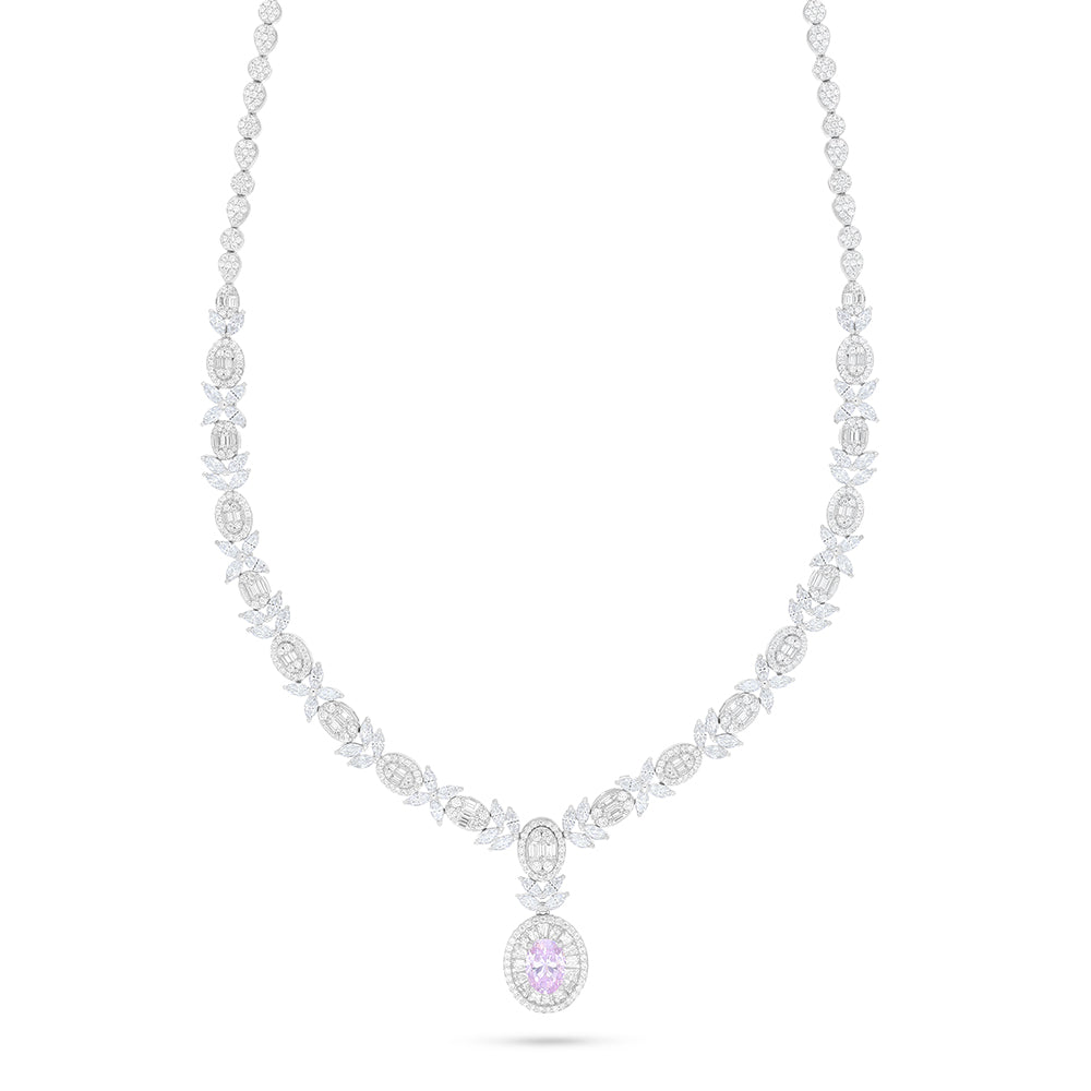 Sterling Silver 925 Set Rhodium Plated Embedded With Pink Zircon And White Zircon