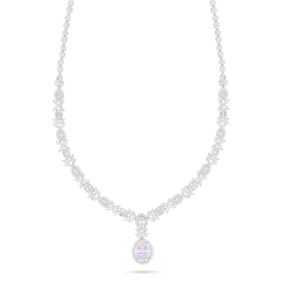 Sterling Silver 925 Set Rhodium Plated Embedded With Pink Zircon And White Zircon