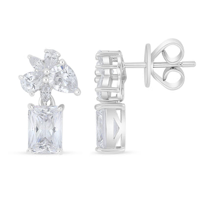 Sterling Silver 925 Earring Rhodium Plated Embedded With White Zircon