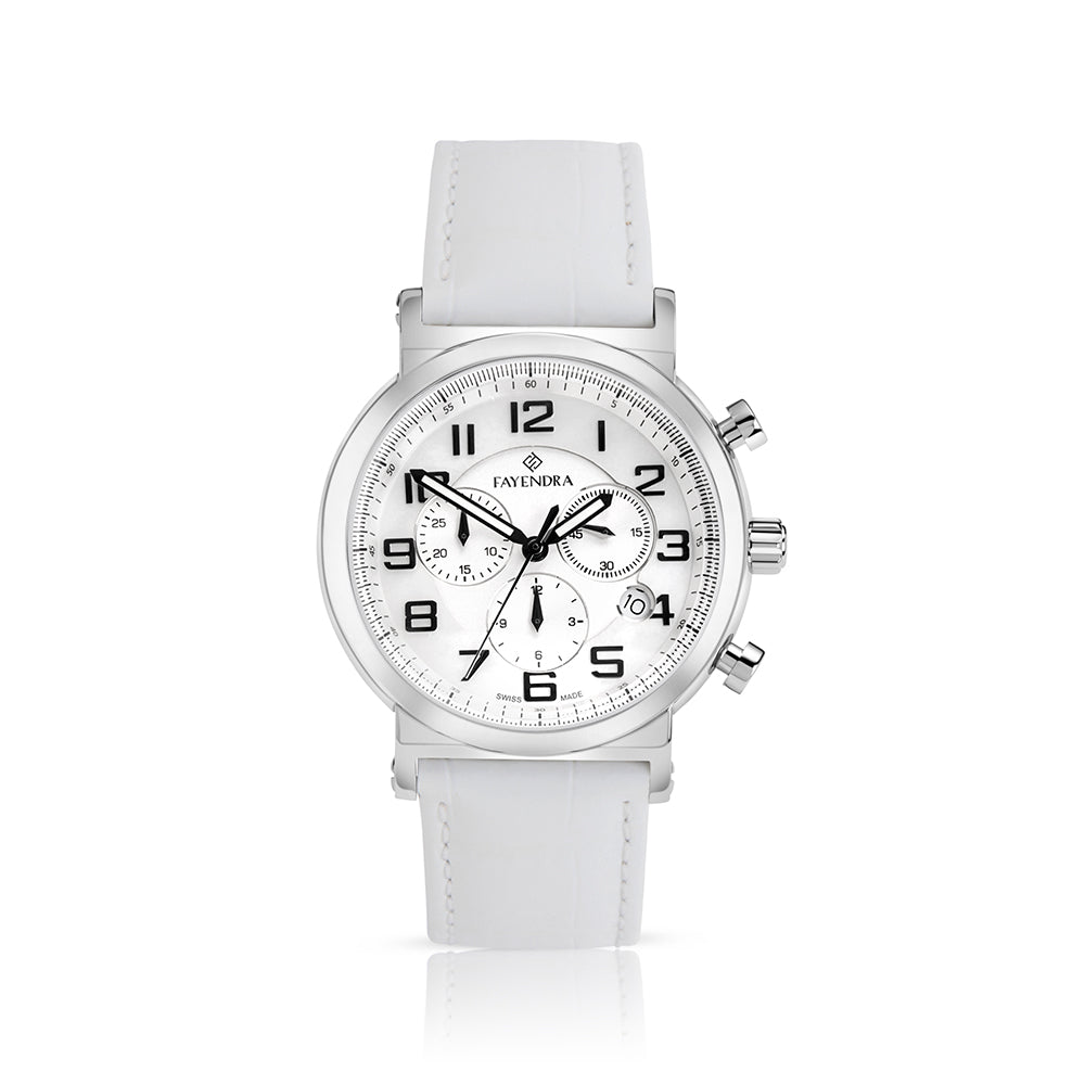Stainless Steel 316L Watch Silver Color White Leather For Men - WHITE MOP DIAL
