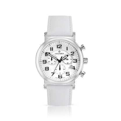 Stainless Steel 316L Watch Silver Color White Leather For Men - WHITE MOP DIAL