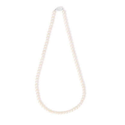 Necklace Of Natural White Pearl Round Beads 6 mm Round Beads With Stainless Steel 316L clasp