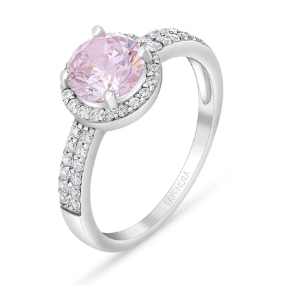 Sterling Silver 925 Ring Rhodium Plated Embedded With Pink Zircon And White Zircon