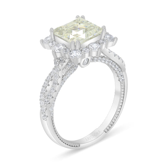 Sterling Silver 925 Ring Rhodium Plated Embedded With Diamond Zircon And White Zircon
