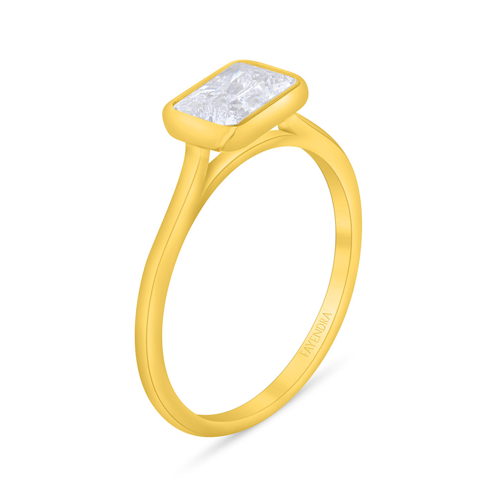 Sterling Silver 925 Ring Golden Plated Embedded With White Zircon