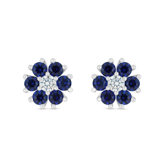 Sterling Silver 925 Earring Rhodium Plated Embedded With Sapphire Corundum And White Zircon