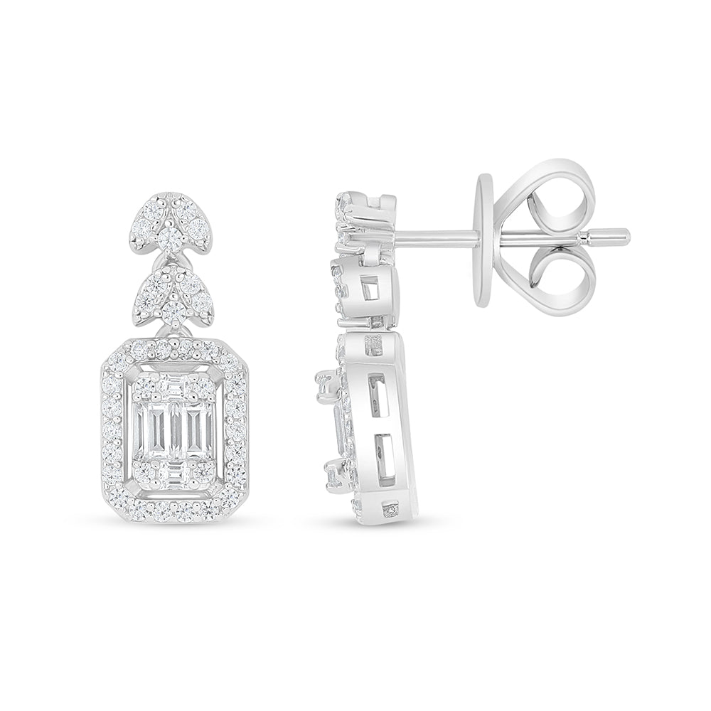 Sterling Silver 925 Earring Rhodium Plated Embedded With White Zircon