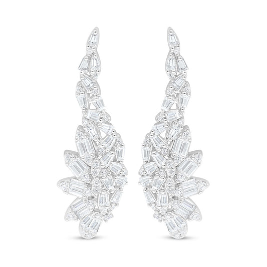 Sterling Silver 925 Earring Rhodium Plated Embedded With White Zircon