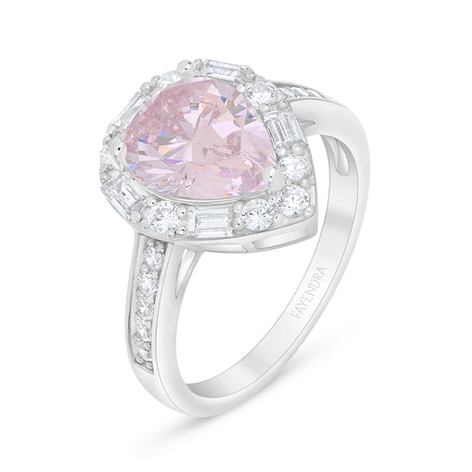 Sterling Silver 925 Ring Rhodium Plated Embedded With Pink Zircon And White Zircon