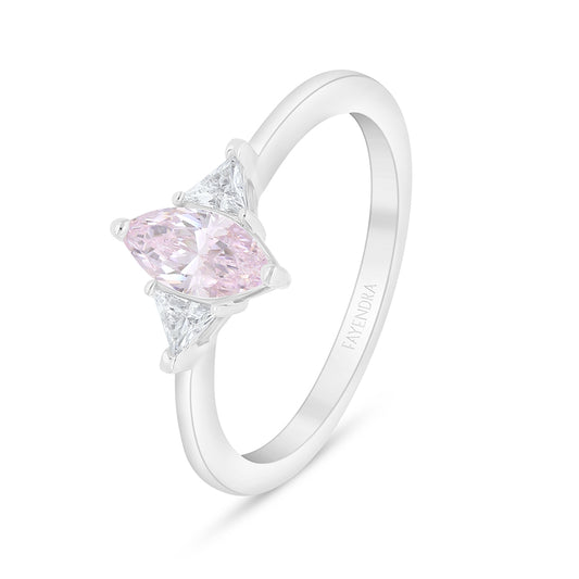 Sterling Silver 925 Ring Rhodium Plated Embedded With Pink Zircon And White Zircon