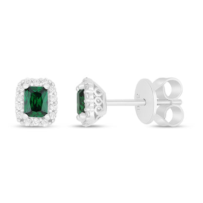 Sterling Silver 925 Earring Rhodium Plated Embedded With Emerald Zircon And White Zircon