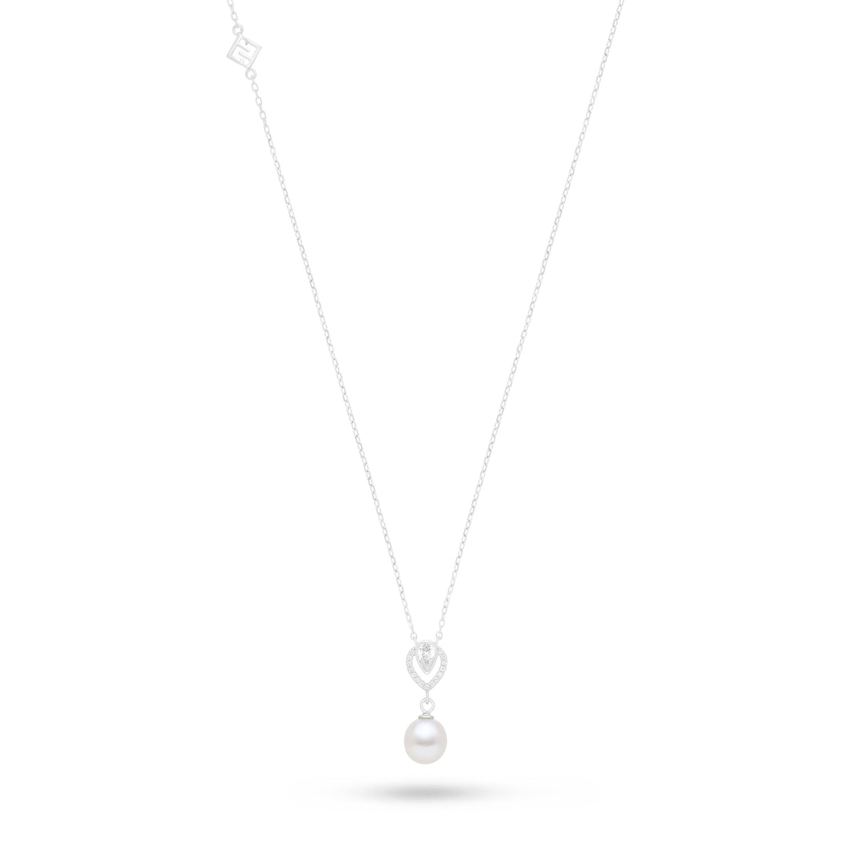 Sterling Silver 925 Necklace Rhodium Plated Embedded With Natural White Pearl And White Zircon