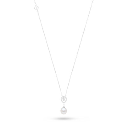 Sterling Silver 925 Necklace Rhodium Plated Embedded With Natural White Pearl And White Zircon