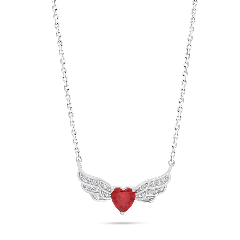 Sterling Silver 925 Necklace Rhodium Plated Embedded With Ruby Corundum And White Zircon