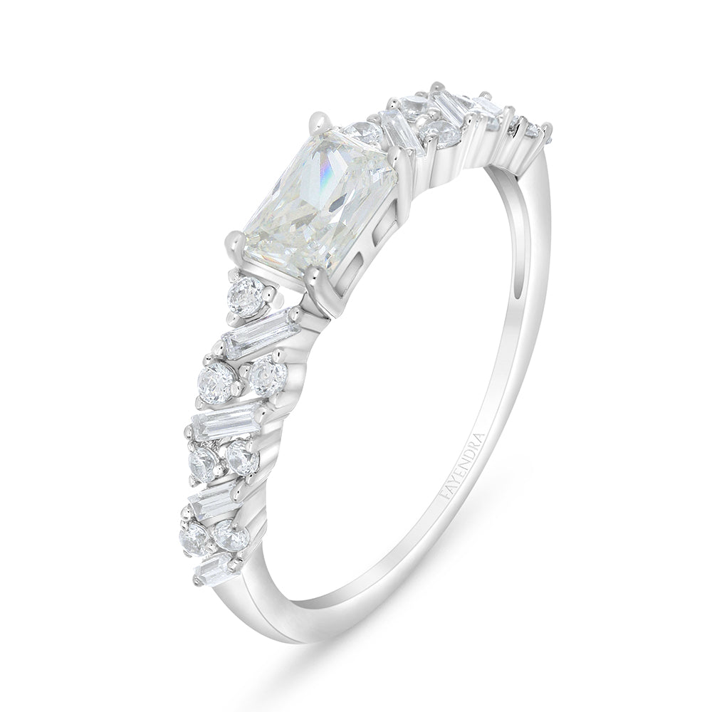 Sterling Silver 925 Ring Rhodium Plated Embedded With Diamond Zircon And White Zircon