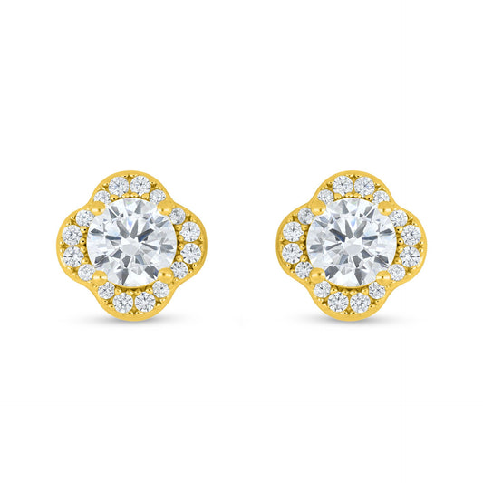 Sterling Silver 925 Earring Golden Plated Embedded With White Zircon