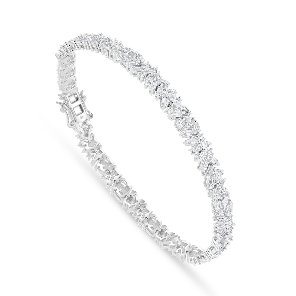 Sterling Silver 925 Bracelet Rhodium Plated Embedded With White Zircon