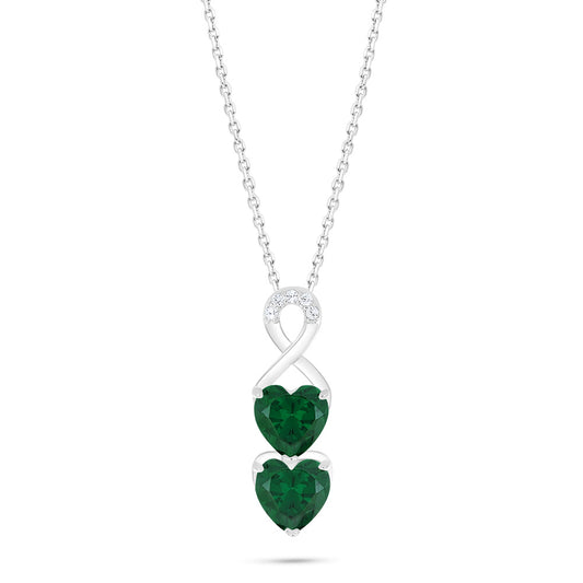 Sterling Silver 925 Necklace Rhodium Plated Embedded With Emerald Zircon And White Zircon