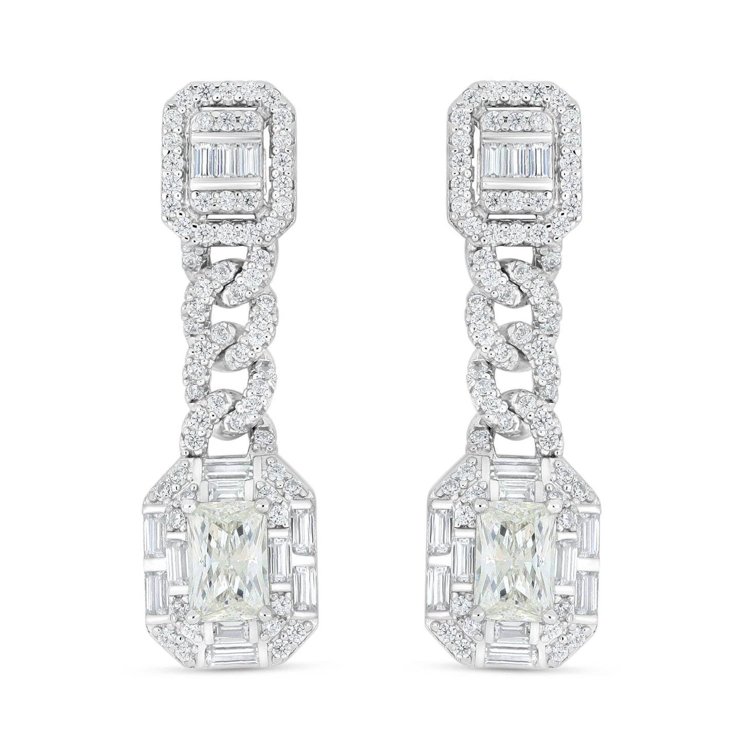 Sterling Silver 925 Earring Rhodium Plated Embedded With Diamond Zircon And White Zircon