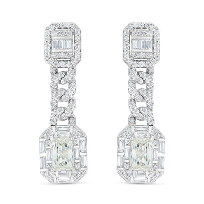 Sterling Silver 925 Earring Rhodium Plated Embedded With Diamond Zircon And White Zircon