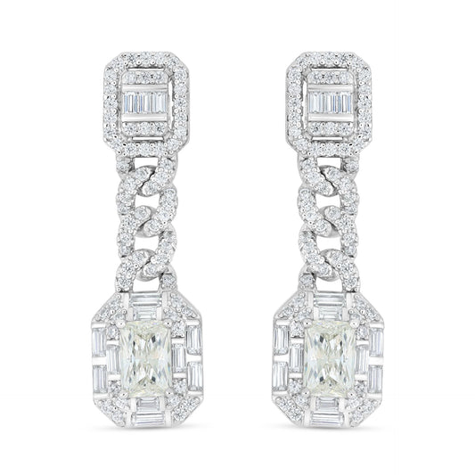 Sterling Silver 925 Earring Rhodium Plated Embedded With Diamond Zircon And White Zircon