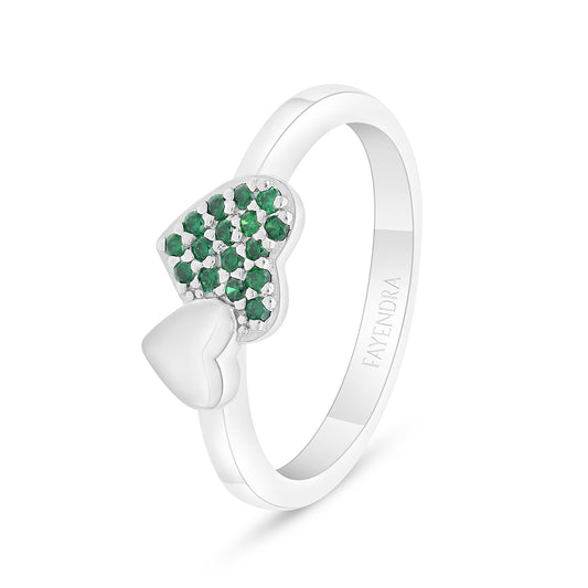 Sterling Silver 925 Ring Rhodium Plated Embedded With Emerald Zircon
