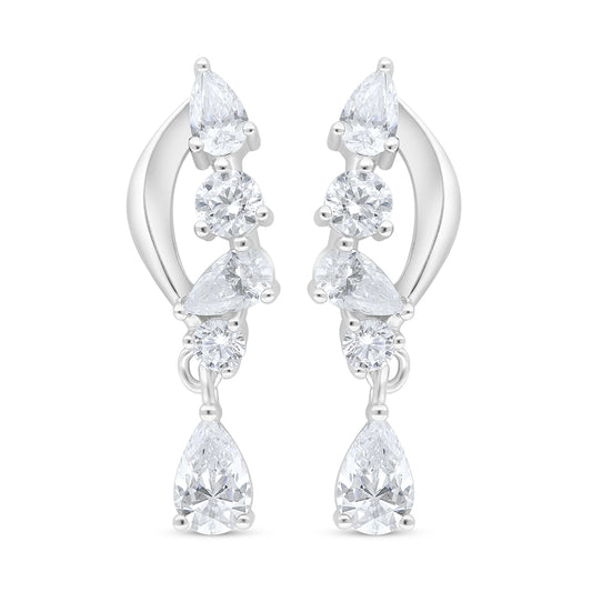 Sterling Silver 925 Earring Rhodium Plated Embedded With White Zircon