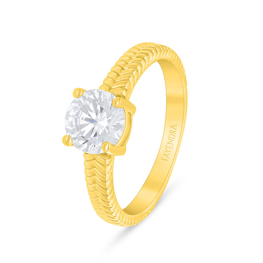 Sterling Silver 925 Ring Golden Plated Embedded With White Zircon