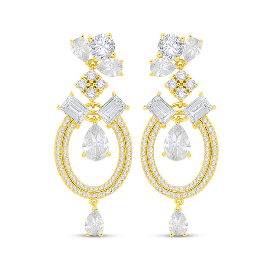 Sterling Silver 925 Earring Golden Plated Embedded With White Zircon