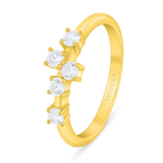 Sterling Silver 925 Ring Golden Plated Embedded With White Zircon