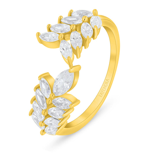 Sterling Silver 925 Ring Golden Plated Embedded With White Zircon