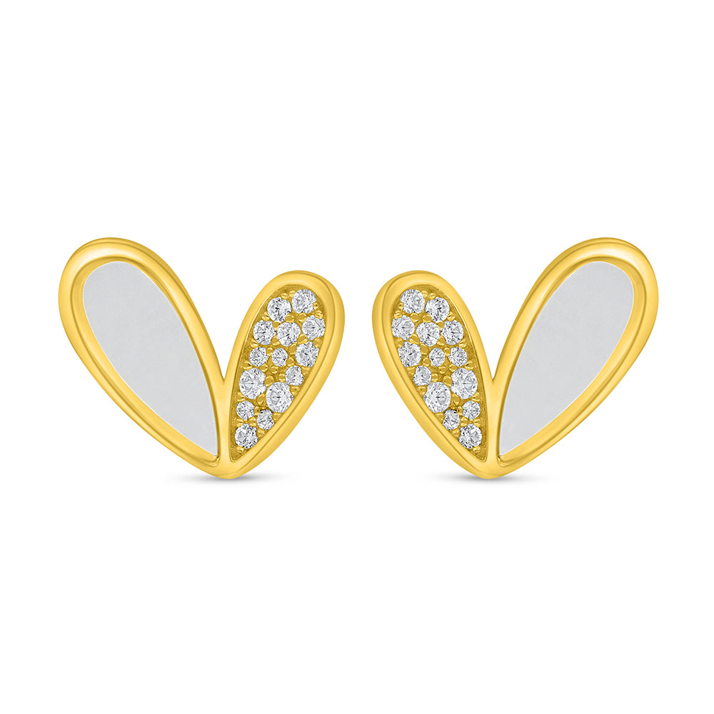 اقراط من الفضة الخالصة عيار 925 مطلي ذهبي صدف ابيض و فص ابيض